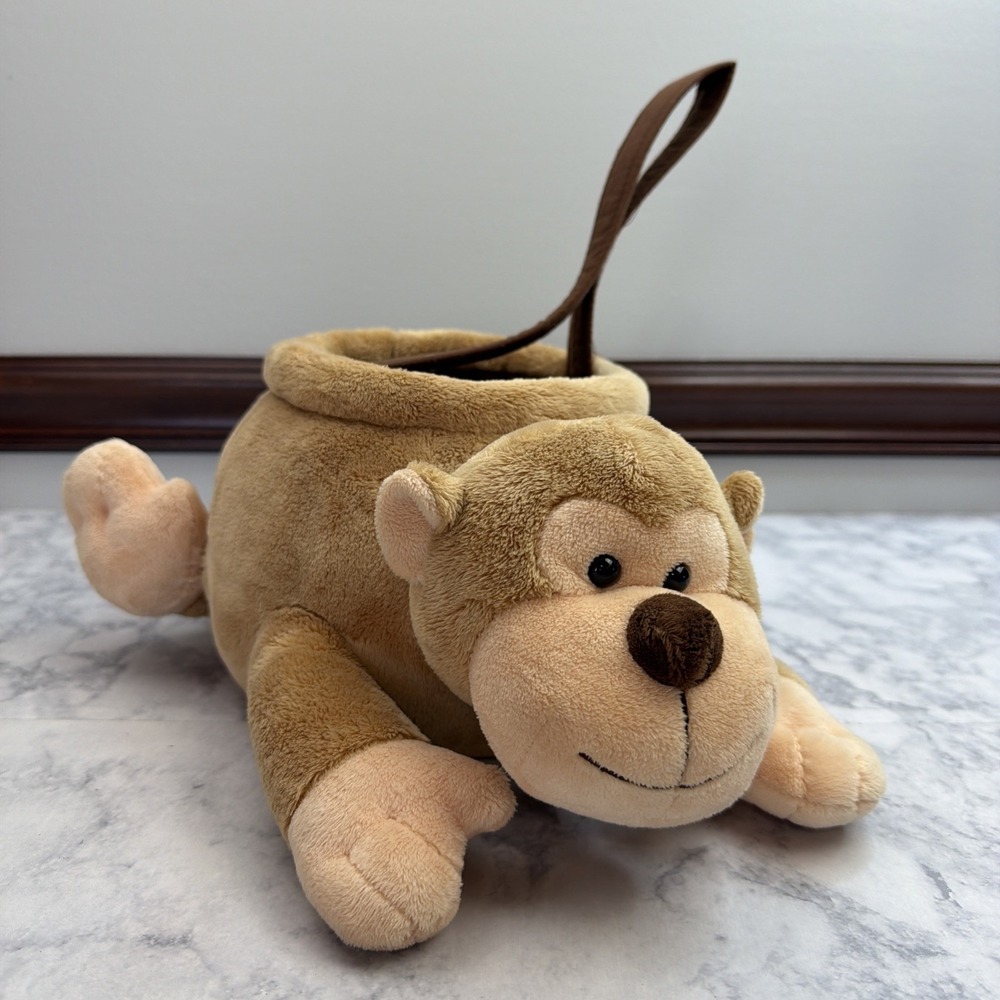 MONKEY Plush Easter Basket Brown Soft Stuffed Animal Easter Egg Hunt Bucket Toy